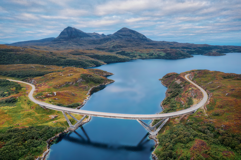 Kylesku Bridge along the NC500 in Northern Scotland